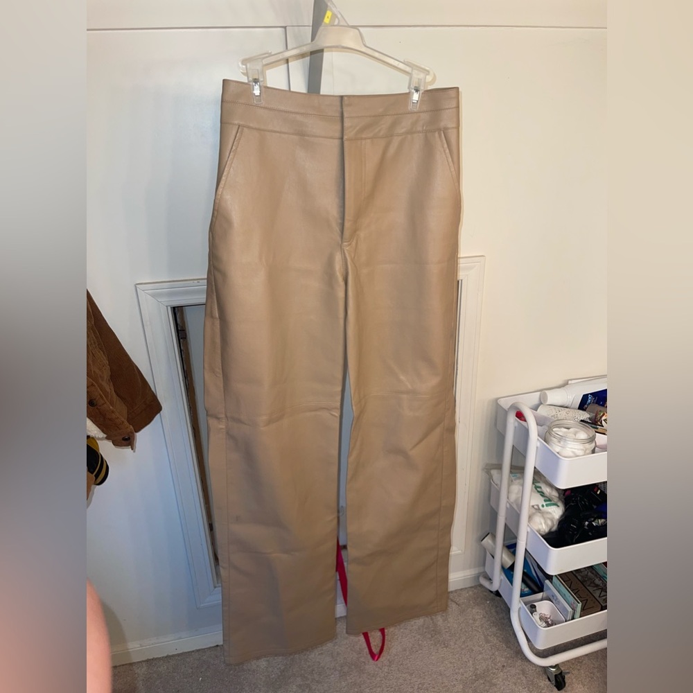 Motel Rocks Tan Straight Leg Leather Pants